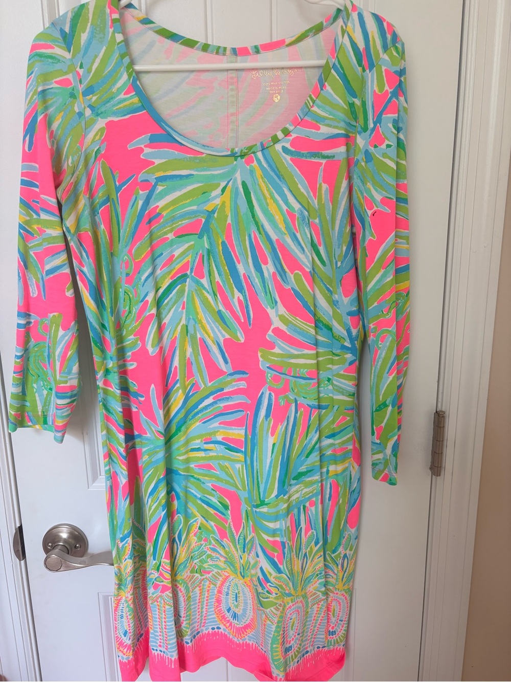 Lilly Pulitzer Beacon Dress in Tiki Pink  Royal Lime Print Shift Dress